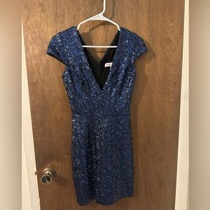 Dress the Population Zoe V Neck Navy Sequin Mini Dress